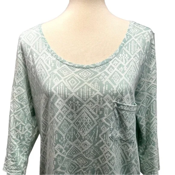 Peruvian Connection Light Green Printed Pima Cotton Bateau Neck Top Women Medium - Picture 3 of 10
